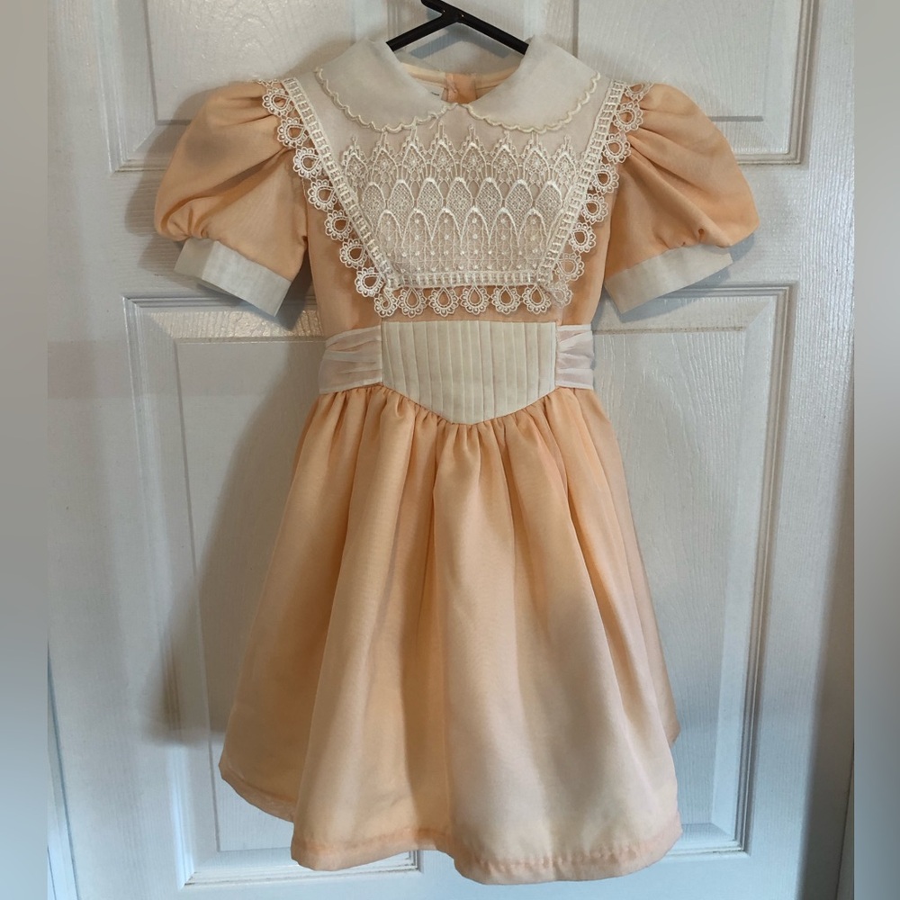 Beautiful Vintage Peach and Cream Kids Easter/Party Dress with Lace Detail